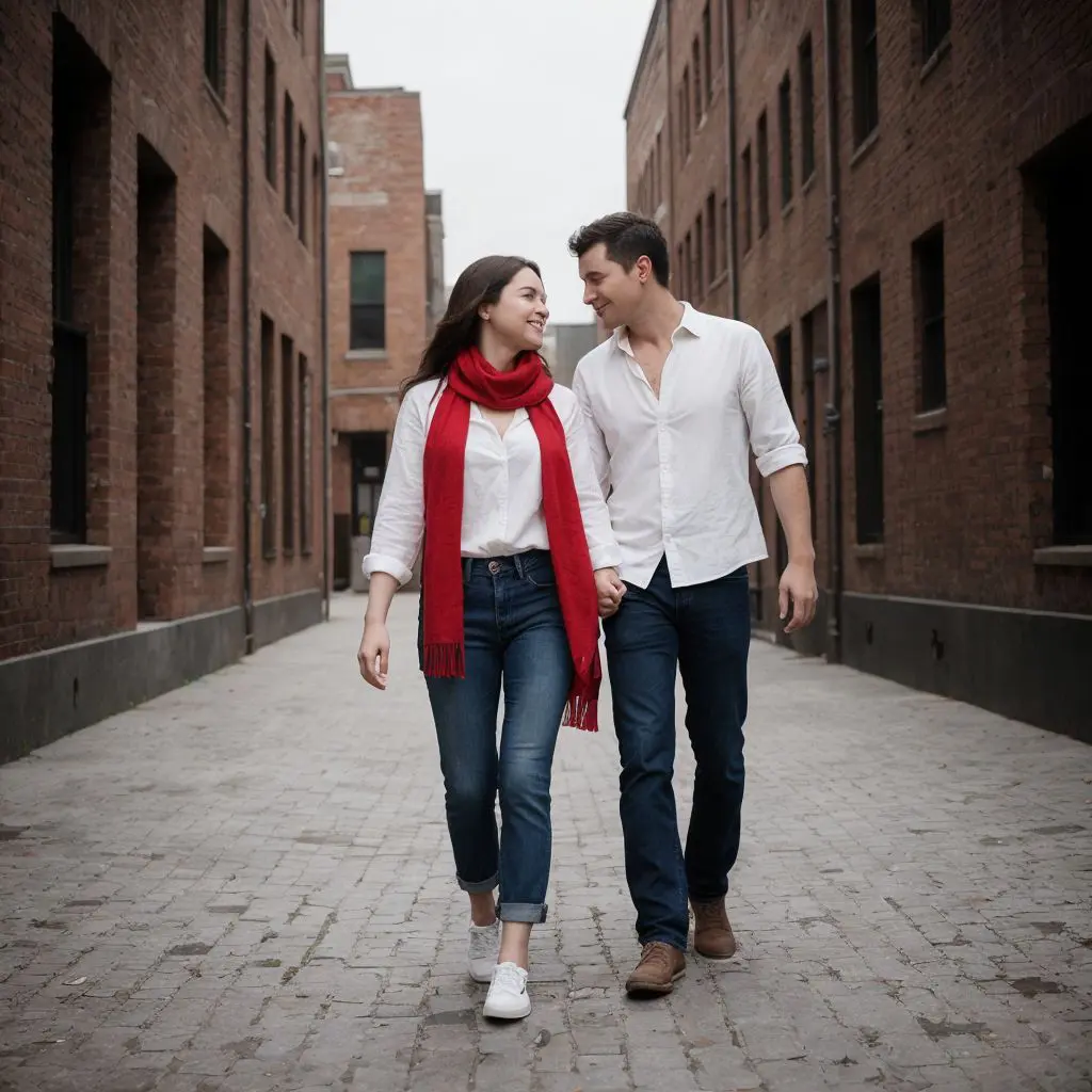 Urban couple strolling