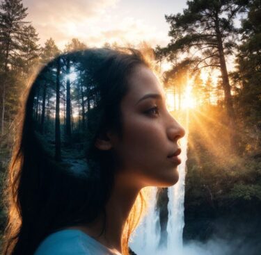 人の横顔と森の融合：記憶力と想像力を象徴する幻想的な風景