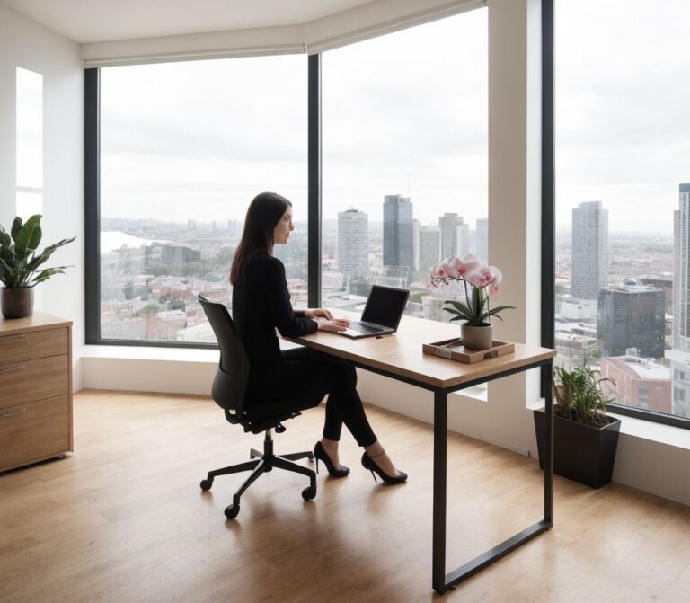 都会の眺望と緑が調和する高層オフィス：ADHDワーカーの理想的な集中空間