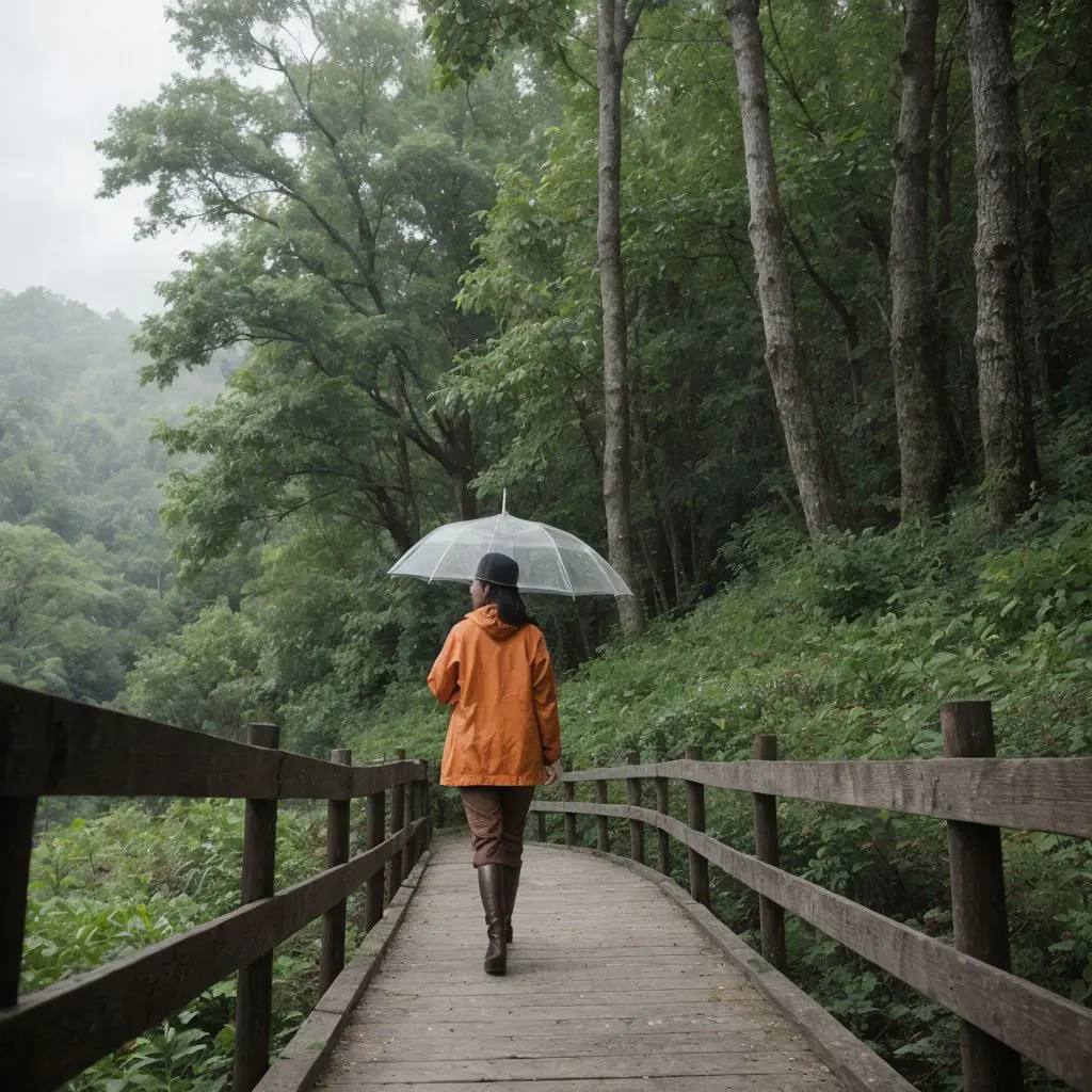 雨の中の女性