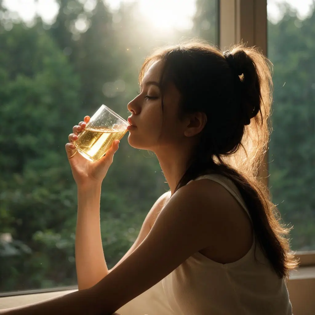 水を飲む女性